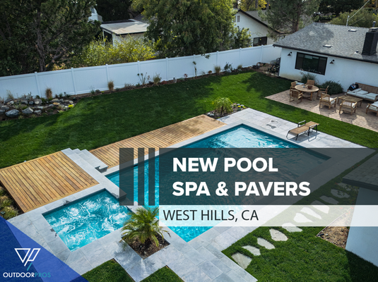 New Pool & Pavers in West Hills, CA - This backyard was reimagined into a modern retreat with a sleek pool and integrated spa, surrounded by clean stone decking and warm wood accents. The open layout, lush lawn, and inviting lounge area make it perfect for relaxing or entertaining in style. New Pool & Pavers in West Hills, CA - This backyard was reimagined into a modern retreat with a sleek pool and integrated spa, surrounded by clean stone decking and warm wood accents. The open layout, lush lawn, and inviting lounge area make it perfect for relaxing or entertaining in style.