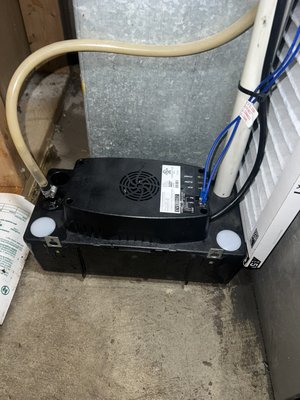 Condensate pump - This condensate pump was replaced due to it not pumping the water. When i got to this service call the thermostat wasn’t getting power due to the safety switch on the condensate pump being open. Condensate pump - This condensate pump was replaced due to it not pumping the water. When i got to this service call the thermostat wasn’t getting power due to the safety switch on the condensate pump being open.