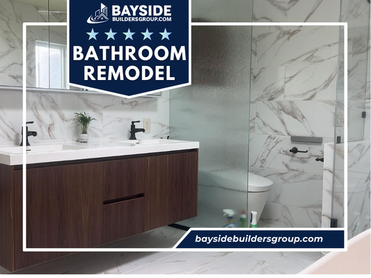 Bathrooms by Bayside Builders Group - We had the honor of creating this homey, sanctuary style bathroom. From the standalone tub to the floating vanity, each feature in this bathroom plays an integral role in creating the luxurious and cathartic environment. Bathrooms by Bayside Builders Group - We had the honor of creating this homey, sanctuary style bathroom. From the standalone tub to the floating vanity, each feature in this bathroom plays an integral role in creating the luxurious and cathartic environment.