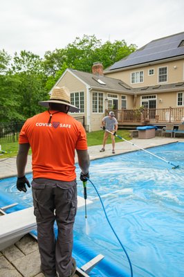 Pool Cover Maintenance - Extended Service Plan Before / After - Regular automatic pool cover maintenance can help keep your pool cover system operating properly, extend the life of its components, and identify potential problems before they become costly repairs. CoverSafe's Extended Service Plan provides comprehensive automatic pool cover maintenance and service designed to help homeowners protect their investment and keep their pool cover ready for use. Our Automatic Pool Cover Extended Service Plan combines professional maintenance, system inspections, repair benefits, and ongoing service support into one convenient plan. It is available for a wide range of automatic pool cover brands and systems.
