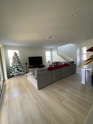 SPC floor remodel - This home had a combination of carpet and tile throughout the home. We came up with a plan to add this beautiful SPC flooring throughout the entire home. Not only is it more aesthetically pleasing, it really ties the home together and opens up more space.