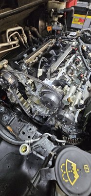 Ford 3.5 V6 timing chains and actuator replacement - Timing chain and variable valve timing (VVT) actuator wear or failure is a frequent issue we see across all versions of the Ford 3.5L V6 engine. In this case involving a late-model Ford Explorer, the customer initially reported a rattle during cold starts and a coolant leak stemming from the engine's internal water pump.

Our diagnostic confirmed that two VVT actuators had failed, leading to the rattling noise. To resolve these issues and extend the vehicle's lifespan, we performed a comprehensive repair that included replacing:
All four VVT actuators and sprockets
Oil control solenoids
All timing chains and related components
The internal water pump

By refreshing these critical systems, we've given this engine a new lease on life, ensuring this Explorer stays on the road for another couple hundred thousand miles!