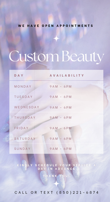 Our Hours - We provide a variety of nail services as well as lash extensions and waxing. Here are our hours!