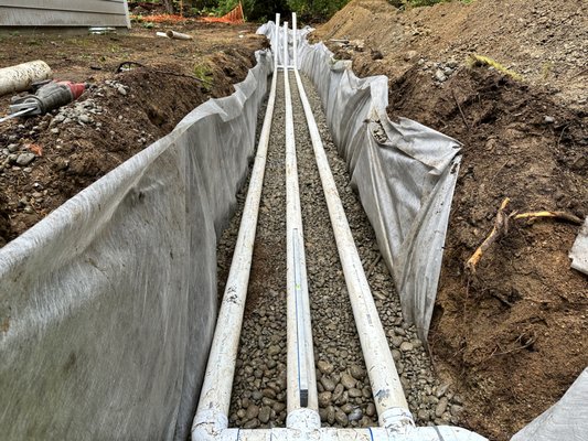 Drainage Solutions - Winter comes with storms and mud, we install and repair drains to avoid headaches. Often we get called mid rainstorm because a clients building is flooding. There are many variables involved in installing effective drainage, sometimes we can knock it out right away, sometimes it requires a band aid and we need to wait until the storm is over. Regardless we have you covered! Anything from french drains, to massive retention ponds, we can handle it. Don't let standing water damage your foundation or your flooring! We focus on giving the water a path of least resistance away from your valued property and out to an area where it can soak into the earth. Often times an infiltration pit or even a simple sump away from your buildings will solve the problem. Let our team save your property! Drainage Solutions - Winter comes with storms and mud, we install and repair drains to avoid headaches. Often we get called mid rainstorm because a clients building is flooding. There are many variables involved in installing effective drainage, sometimes we can knock it out right away, sometimes it requires a band aid and we need to wait until the storm is over. Regardless we have you covered! Anything from french drains, to massive retention ponds, we can handle it. Don't let standing water damage your foundation or your flooring! We focus on giving the water a path of least resistance away from your valued property and out to an area where it can soak into the earth. Often times an infiltration pit or even a simple sump away from your buildings will solve the problem. Let our team save your property!