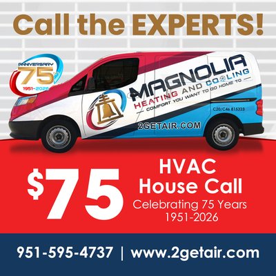House Call - Your experience and results will depend on the company you hire. At Magnolia Heating and Cooling our goal is to collect and keep all of our customers. We want to establish a long term relationship. Magnolia Heating and Cooling aims to be your go to HVAC contractor for as long as you own your home. We want to solve the problem with the best result for the homeowner.