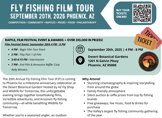 Carp Rally & F3T Film Tour - Why Attend:
Stunning cinematography & inspiring storytelling from around the globe
Family-friendly atmosphere
Silent auction & raffle prizes from top fly fishing brands
Free giveaways, live music, food & drinks for purchase
The Valley’s largest fly fishing community gathering of the year Carp Rally & F3T Film Tour - Why Attend:
Stunning cinematography & inspiring storytelling from around the globe
Family-friendly atmosphere
Silent auction & raffle prizes from top fly fishing brands
Free giveaways, live music, food & drinks for purchase
The Valley’s largest fly fishing community gathering of the year