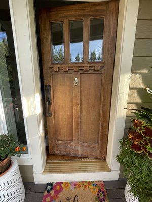 front Door refinish - four days project due to drying time and prep work front Door refinish - four days project due to drying time and prep work
