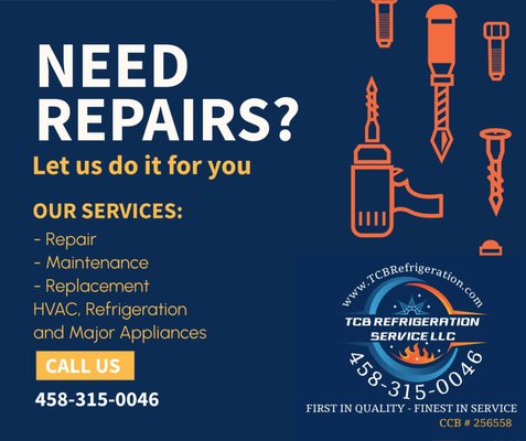 Repairs - We are a locally-owned business with 20+ years of experience working on commercial and residential refrigeration along with cooking equipment and HVAC Equipment. We pride ourselves on honesty and integrity. Schedule a free estimate today!