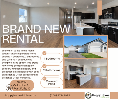 Brand New Single-Story 4 Bedroom Home with 2-Car Garage + Detached 2-Car Workshop - Be the first to live in this highly sought-after single-story home offering 4 bedrooms, 2 bathrooms, and 1,983 sq ft of beautifully designed living space. This brand new home combines modern comfort, functional design, and exceptional extra space with both an attached 2-car garage and a detached 2-car workshop. Available Now! Brand New Single-Story 4 Bedroom Home with 2-Car Garage + Detached 2-Car Workshop - Be the first to live in this highly sought-after single-story home offering 4 bedrooms, 2 bathrooms, and 1,983 sq ft of beautifully designed living space. This brand new home combines modern comfort, functional design, and exceptional extra space with both an attached 2-car garage and a detached 2-car workshop. Available Now!
