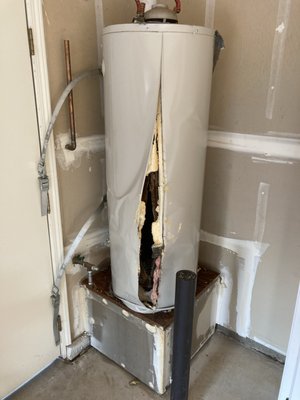 Damaged Water Heaters and Gross Stuff - This is a collection of crazy and damaged water heaters we've seen, from an exploded water heater, to mold and water damage, to burns on the water heater, we've seen a lot. If your water heater looks like any of these, call Fred at (916)402-9006.