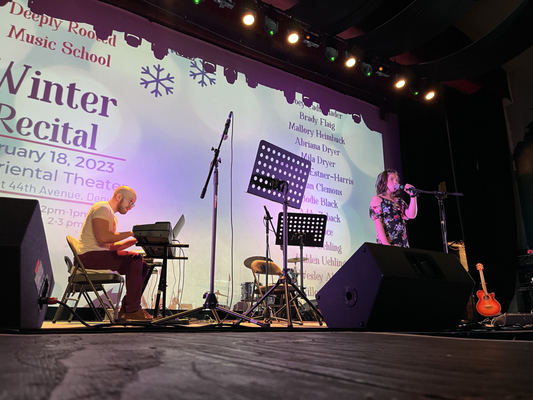 Winter Recital 2023 - Our first recital of 2023 Saturday February 18th at The Oriental Theater! We ran two shows in the early afternoon. Over the past few months students have been hard at work practicing, composing, recording, and preparing new music. The recital is an opportunity to showcase all our creative projects, support our performers, and enjoy a show! Winter Recital 2023 - Our first recital of 2023 Saturday February 18th at The Oriental Theater! We ran two shows in the early afternoon. Over the past few months students have been hard at work practicing, composing, recording, and preparing new music. The recital is an opportunity to showcase all our creative projects, support our performers, and enjoy a show!