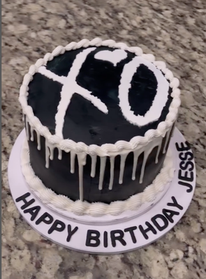 Weeknd Themed cake - Starboy, Start Cake: Celebrate with The Weeknd's XO Majesty Turn any celebration into a Starboy soirée with this triple-tier masterpiece, dripping with The Weeknd's iconic XO style. Cake size: Medium Layers: 4 White Chocolate Drip
