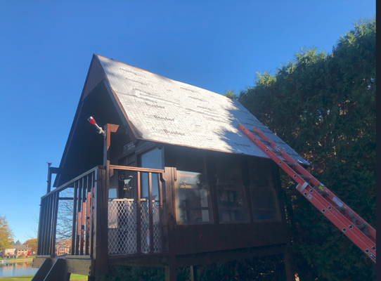 Treehouse Reroof - Have other roofing companies told you they don't have time for your small re-roof or repair work? We can do it! Treehouse Reroof - Have other roofing companies told you they don't have time for your small re-roof or repair work? We can do it!