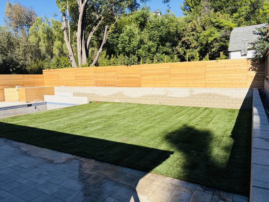 New Sod and Sprinkler System - New backyard in Woodland Hills. Love that green grass!