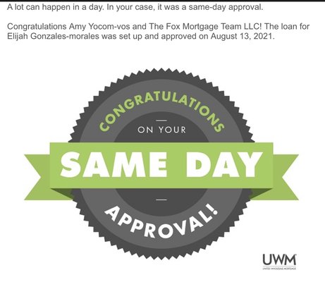 Same Day Approved! - Communication is the MOST important thing when your buying or refinancing a home. I communicate and explain how the process will go, what to expect from me and what I expect from you, when we work together you get same day approvals! Let’s work together to get you the best deal Available for your personal situation! Www.foxmortgage.net Same Day Approved! - Communication is the MOST important thing when your buying or refinancing a home. I communicate and explain how the process will go, what to expect from me and what I expect from you, when we work together you get same day approvals! Let’s work together to get you the best deal Available for your personal situation! Www.foxmortgage.net