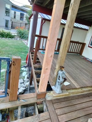 Pier & Beam Leveling with Porch Repair - Our crew recently completed a full pier and beam leveling project with detailed porch reinforcement. We began by addressing worn support posts and footings, then installed new concrete piers with rebar reinforcement to ensure long-term stability. Each beam was carefully reset and secured, bringing the structure back to level.
On the porch, damaged railings and posts were repaired and strengthened, restoring both safety and curb appeal. With the foundation stabilized and the porch renewed, this home now has a solid base designed to last for years to come. Pier & Beam Leveling with Porch Repair - Our crew recently completed a full pier and beam leveling project with detailed porch reinforcement. We began by addressing worn support posts and footings, then installed new concrete piers with rebar reinforcement to ensure long-term stability. Each beam was carefully reset and secured, bringing the structure back to level.
On the porch, damaged railings and posts were repaired and strengthened, restoring both safety and curb appeal. With the foundation stabilized and the porch renewed, this home now has a solid base designed to last for years to come.