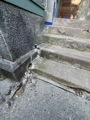 Concrete overlay - Deteriorated and damage concrete steps  on front of property was causing problems. We patched all major deteriorations and holes. Then we laid a concrete overlay to give it a nice finished look .
Customer was very happy. ￼