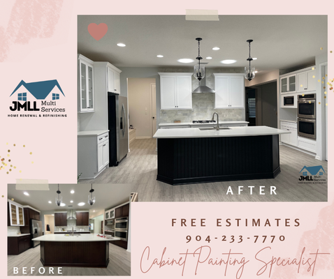 Nocatee2 Project - Kitchen's cabinets painting - We're absolutely in love with this two-tone cabinet look, the black caviar finish on the center island and Snowbound to light up the cabinets make for a beautifully renovated kitchen! Nocatee2 Project - Kitchen's cabinets painting - We're absolutely in love with this two-tone cabinet look, the black caviar finish on the center island and Snowbound to light up the cabinets make for a beautifully renovated kitchen!