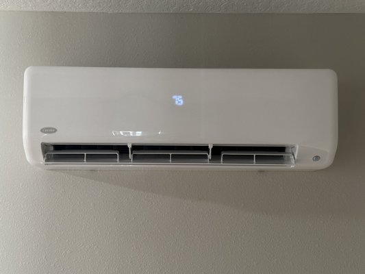 Mini-Split Comfort System Installation - Amelia's Best Comfort Solutions proudly installs Carrier Air Conditioning System Products. The installation featured here is Carrier's Performance Series mini-split system.
Our client needed to condition a space in his garage for his game collection. His concern was heat and humidity. A conventional ducted system was not possible because of limitations of space so we offered this ductless system. Carrier's ductless systems have many options- floor mounted units, ceiling mounted, or wall mounted. The Carrier mini-split is extremely energy efficient, whisper quiet and a very reliable way to provide comfort in almost any space. Call today to get a free in-home estimate for a new Carrier Mini-Split System. Mini-Split Comfort System Installation - Amelia's Best Comfort Solutions proudly installs Carrier Air Conditioning System Products. The installation featured here is Carrier's Performance Series mini-split system.
Our client needed to condition a space in his garage for his game collection. His concern was heat and humidity. A conventional ducted system was not possible because of limitations of space so we offered this ductless system. Carrier's ductless systems have many options- floor mounted units, ceiling mounted, or wall mounted. The Carrier mini-split is extremely energy efficient, whisper quiet and a very reliable way to provide comfort in almost any space. Call today to get a free in-home estimate for a new Carrier Mini-Split System.
