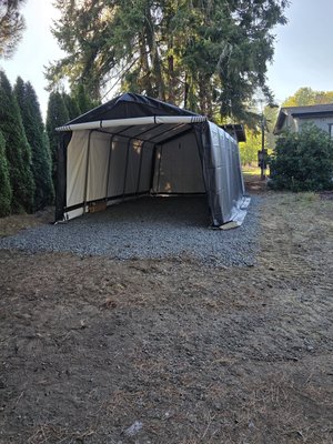 Gravel pad and Canopy setup - this is a creation of a gravel pad for a 12x20 canopy. Gravel pad and Canopy setup - this is a creation of a gravel pad for a 12x20 canopy.