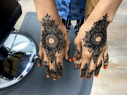 Detailed Henna - One of our clients was visiting another country and wanted to showcase an ethnic style to go along ... We performed this detailed fine tuned work ... She was very happy Detailed Henna - One of our clients was visiting another country and wanted to showcase an ethnic style to go along ... We performed this detailed fine tuned work ... She was very happy