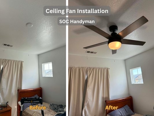Ceiling Fan Installation - Customer requested to have a ceiling fan installed. Now he is cool for the summer! Ceiling Fan Installation - Customer requested to have a ceiling fan installed. Now he is cool for the summer!