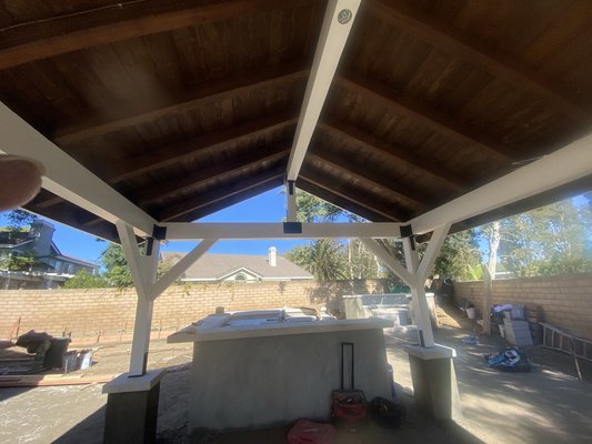 Patio Framing , backyard Conversion. - This patio cover was framed by us we did the work for a good pal that did the rest of the backyard. Call us for your next back yard Conversion. ￼