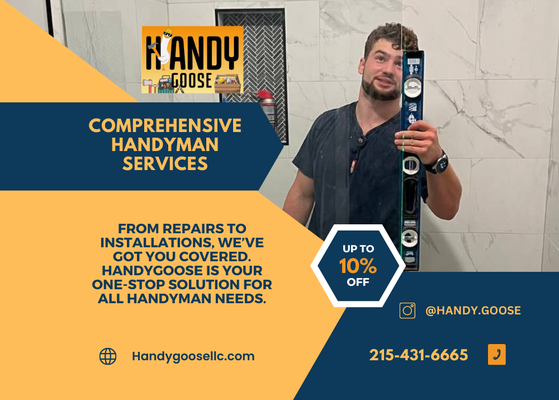 Comprehensive Handyman Sefvices - From repairs to installations, we’ve got you covered. Handygoose is your one-stop solution for all handyman needs. Comprehensive Handyman Sefvices - From repairs to installations, we’ve got you covered. Handygoose is your one-stop solution for all handyman needs.