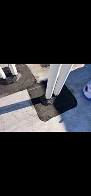 Modified bitumen Rubber boot flashing. - pipes stacks and air vent and vent exhaust only A/C mechanical being sealed and putting a roof rubber flashing boot to stop all leaks