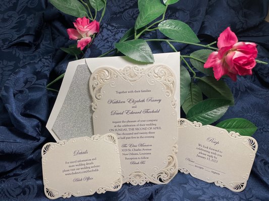 Wedding Invitation Suite - This invitation suite is from our Classic Collection! It was done on Ecru Shimmer paper stock which gives it that elegant look! To see our extensive collection please visit promiseswest.com. If you are in the Los Angeles area, give us a call to see them in person! Let Promises West help you create your dream invitation! Wedding Invitation Suite - This invitation suite is from our Classic Collection! It was done on Ecru Shimmer paper stock which gives it that elegant look! To see our extensive collection please visit promiseswest.com. If you are in the Los Angeles area, give us a call to see them in person! Let Promises West help you create your dream invitation!
