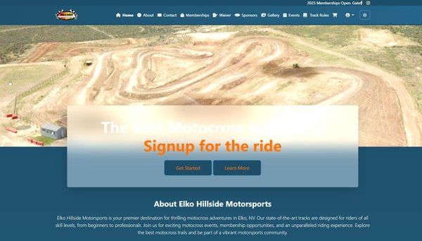 Hillside Motorsports Website - We created the official website for Hillside Motorsports, Elko’s premier motocross destination. The site highlights their tracks, memberships, waivers, sponsors, and upcoming racing events. It’s easy to navigate, mobile-friendly, and helps riders connect with a vibrant motocross community.