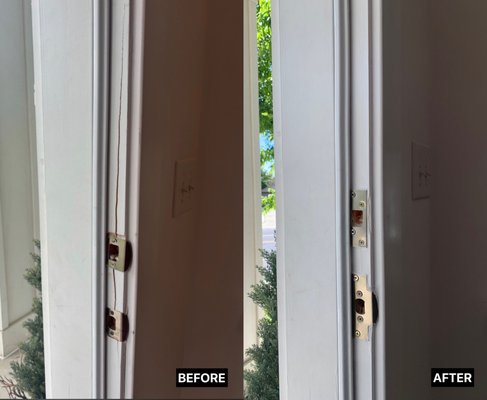 Door repairing/Installation - The door frame was repaired. The door lock area has been strengthened. All cracks are repaired. And painted.