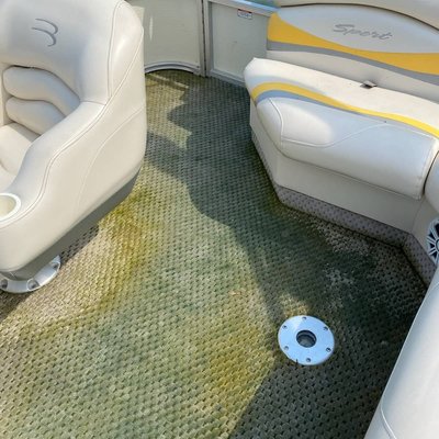Boat Interior Decontamination - This Pontoon needed some much needed Attention as mildew was starting to set in. We were able to remove majority of it if not All of it from the deck and seats. 
Deck got PowerWash - Shampoo - Scrubbed - Extraction - 
Seats got the Leather Treatment Scrubbed - Steamed and Revitalized 
Customer was ecstatic to take it out on the Water again