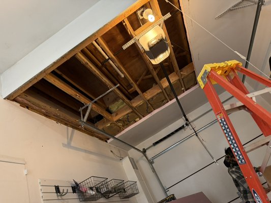 Water damage and restoration - Water damage from a roof leak? No problem. We evaluated the damage, walked the client through several finish options, and got to work. The entire repair and restoration was completed in a day and a half—quality results, fast turnaround.