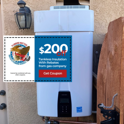 🚿 $200 OFF Tankless Water Heater Installation 🚿 - 🚿 $200 OFF Tankless Water Heater Installation — Riverside, CA
Thinking about upgrading to a tankless water heater in Riverside, CA? Now is the perfect time. Plumbing Matters is offering $200 OFF tankless water heater installation for local homeowners looking for reliable, energy-efficient hot water solutions.
Tankless water heaters provide:
Endless hot water
Improved energy efficiency
Space-saving design
Longer system lifespan compared to traditional tanks
Our licensed Riverside plumbers specialize in tankless water heater installation, replacement, and upgrades, ensuring everything is installed safely, correctly, and up to code.
As a family-owned plumbing company serving Riverside and surrounding areas, we take pride in honest recommendations, quality workmanship, and treating every home like it’s our own.
📍 Serving Riverside, CA and nearby communities
📞 Call today to schedule your tankless water heater estimate
💧 Ask about our $200 tankless installation savings 🚿 $200 OFF Tankless Water Heater Installation 🚿 - 🚿 $200 OFF Tankless Water Heater Installation — Riverside, CA
Thinking about upgrading to a tankless water heater in Riverside, CA? Now is the perfect time. Plumbing Matters is offering $200 OFF tankless water heater installation for local homeowners looking for reliable, energy-efficient hot water solutions.
Tankless water heaters provide:
Endless hot water
Improved energy efficiency
Space-saving design
Longer system lifespan compared to traditional tanks
Our licensed Riverside plumbers specialize in tankless water heater installation, replacement, and upgrades, ensuring everything is installed safely, correctly, and up to code.
As a family-owned plumbing company serving Riverside and surrounding areas, we take pride in honest recommendations, quality workmanship, and treating every home like it’s our own.
📍 Serving Riverside, CA and nearby communities
📞 Call today to schedule your tankless water heater estimate
💧 Ask about our $200 tankless installation savings