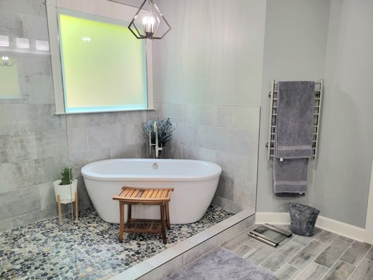 Master Bath Remodeling, including demo, designer consultation, relocation of plumbing, tile floor, and shower and more! - this is a full master bath remodeling, include demo, designer consultation, relocation of plumbing, tile floor, and shower, install accessories, install vanity, and top