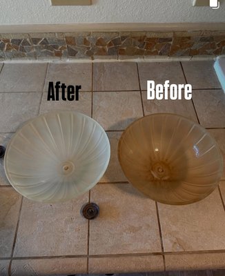 Before & After: Light Fixture Deep Cleaning Request - These ceiling light covers had built up dust, grime, and discoloration. We took them down, washed and sanitized everything, and restored the glass back to a clear, fresh look. A simple clean made the whole space brighter! Before & After: Light Fixture Deep Cleaning Request - These ceiling light covers had built up dust, grime, and discoloration. We took them down, washed and sanitized everything, and restored the glass back to a clear, fresh look. A simple clean made the whole space brighter!