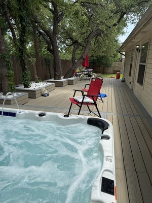 Backyard Spa & Deck Oasis - Our goal with every project is simple: create a space our clients truly love. For this backyard transformation, we worked closely with the homeowner to turn their vision into reality while preserving the beautiful mature trees that made the property unique. The result is a comfortable outdoor retreat for relaxing, entertaining, and making memories with family and friends. Seeing the homeowner happy with the final result is what makes projects like this so rewarding.