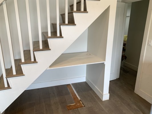 Making and installing cupboard doors from scratch - The client wanted a more finished look to the stairs, and to keep the two dogs out of the storage area. Making and installing cupboard doors from scratch - The client wanted a more finished look to the stairs, and to keep the two dogs out of the storage area.
