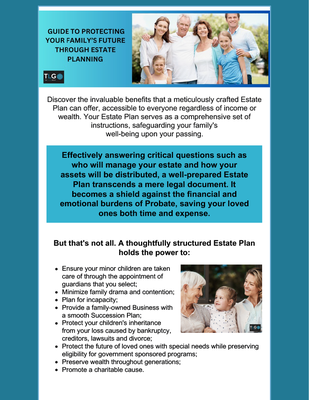 Free Guide to Protecting Your Family's Future - There are invaluable benefits to crafting an Estate Plan that is customized to your circumstances and your wishes. 

Book a call with me to get started on your path to Protecting Your Family's Future.
https://calendly.com/structured-legacy/planning