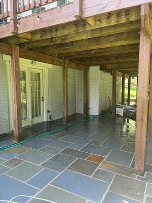 Patio , walk in area and walkway  restoration - This house had a select few areas that were in desperate demand of a cleaning, the customer loved his new looking house by the time we were finished.