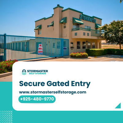 Gated Entry - StorMaster Self Storage is a gated storage facility conveniently located in Pittsburg, CA. The clearly marked entrance provides direct access to the office and storage areas, making it easy for customers to find the facility and begin their visit.
The gated property is complemented by individually alarmed storage units, 24-hour video cameras, well-lit grounds, and onsite management. These features work together to help manage access and monitor activity throughout the facility. Gated Entry - StorMaster Self Storage is a gated storage facility conveniently located in Pittsburg, CA. The clearly marked entrance provides direct access to the office and storage areas, making it easy for customers to find the facility and begin their visit.
The gated property is complemented by individually alarmed storage units, 24-hour video cameras, well-lit grounds, and onsite management. These features work together to help manage access and monitor activity throughout the facility.