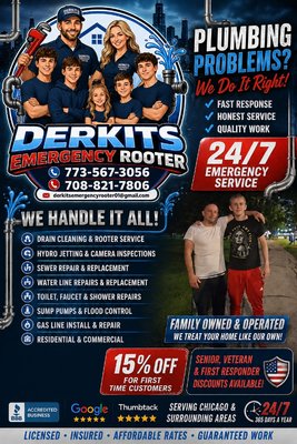 team services - this is parts of our team and services we offer here at Derkits Emergency Rooter