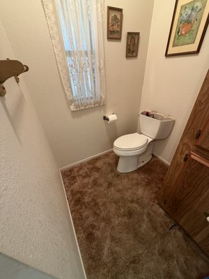 Leaning toilet job - Customer was reporting toilet was leaning to the left. We ended up pulling up the floor. Joyce were rotted out replace them new subfloor added luxury plank, flooring and new baseboards, remounted toilet everything came out perfect.