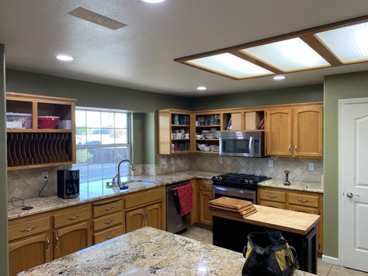 Kitchen Cabinets Before and After! - With this project we were able to modernize the kitchen by painting the main cabinets alabaster-white and giving the island an accent color. We then revived the walls with a fresh new color to brighten up the kitchen. Kitchen Cabinets Before and After! - With this project we were able to modernize the kitchen by painting the main cabinets alabaster-white and giving the island an accent color. We then revived the walls with a fresh new color to brighten up the kitchen.