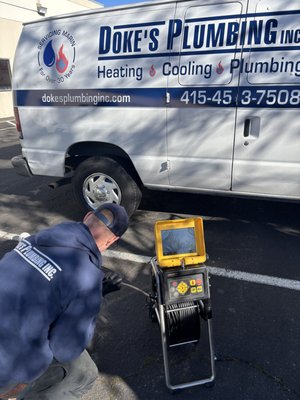 Sewer Main Video Camera Inspection - Sewer Main Camera Inspection from a manhole in the parking lot. Located root intrusion and break on the sewer main line. Sewer Main Video Camera Inspection - Sewer Main Camera Inspection from a manhole in the parking lot. Located root intrusion and break on the sewer main line.