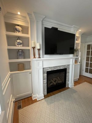 Fireplace and Cabinet Installation - We are proud to show off this beautiful Majestic Quartz Platinum Gas Fireplace with Cultured Stone  Surround, Built-in Cabinets w/ Custom trim work and Mantle! 

Let us help you complete your new Fireplace project! From design to permit to completion, we handle it all! Your one stop fireplace shop! ￼