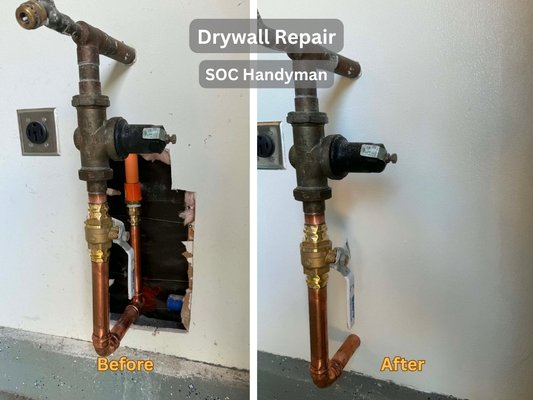Drywall Repair - Customer had a repipe performed on home. Drywall repaired Drywall Repair - Customer had a repipe performed on home. Drywall repaired