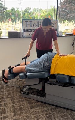 Flexion Distraction - Gentle safe controlled treatment of spinal pain relief. Targeted area of spine is isolated and slightly flexed in a pumping rhythm. Experience pain relief in the following areas: Lower back/leg, neck/arm, other spinal conditions, including but not limited to Degenerated discs, Herniated disc, Disc bulge, Stenosis, Spondylolisthesis, Synovial cysts, and Facet syndrome.