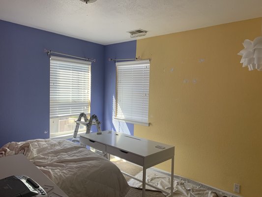 Interior Re-Paint - Homeowner wanted to cover the existing colors, patch holes and paint a nice soft grey. Turned out very nice.